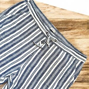 Per Se Linen Women’s Lounge Blue and White Striped Capri Jogger Pants Size 2X